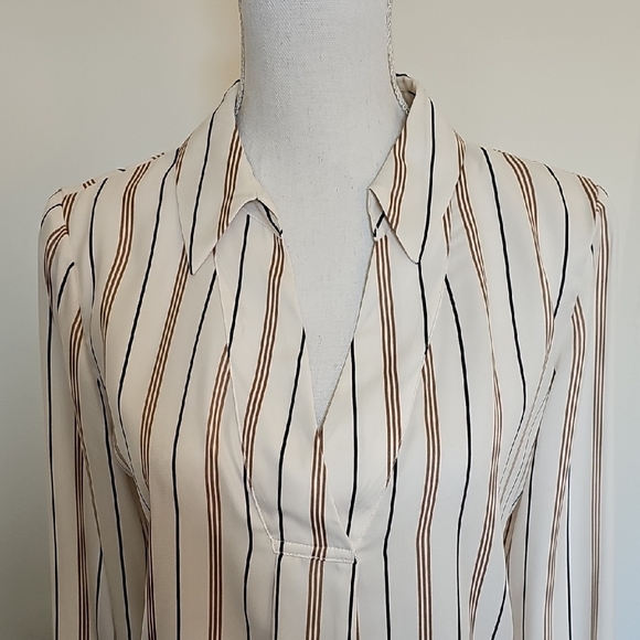 WHBM Striped Women's Top - White and Brown - Picture 2 of 6